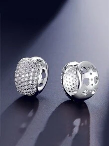 rakol 2pcs Fashionable Copper Cubic Zirconia Hollow Out Decor Wide Hoop Earrings Suitable For Women's Daily Wear - Earrings - View 5