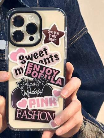 1 pieza Funda de teléfono compatible con iPhone 13 14 15 Pro Max 16 16 Pro 16 Pro Max 16 Plus, iPhone 11 12 Pro Max X XR XS Max 7 8 Plus 13 Mini 12 Mini, diseño de pareja, carcasa suave de material TPU+PC, borde negro transparente con 3 gatos, 1 pieza pegatina de manzana de color dual