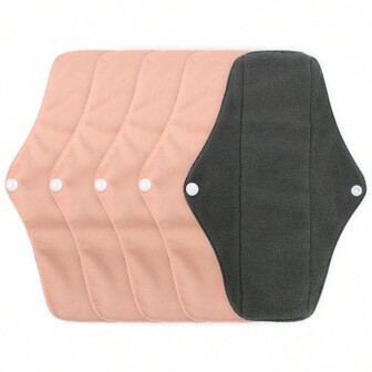 5 Packung Übernachtungs-Langzeit- wiederverwendbare hygienische Damenbinde aus weichem, waschbarem Kohle Bambus Menstruationsauflagen mit leichter Blasenunterstützung und schweren Durchfluss