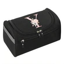 涤纶男士商务便携式收纳袋洗漱用品收纳袋女士旅行化妆包洗漱包化妆包邮轮必备字母图案洗漱包夏季旅行必备海滩度假假期学校用品宿舍必备返校 - 黑色 - 查看 19