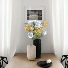 3/8PCS Artificial Golden/Sliver/Red Black Multi-Color Roses Flower Scene Decoration, Party Decoration, Wedding Decoration, Roadside Flower Arrangement, Home Decoration, Graduation Celebration, Birthday Banquet Decoration, Christmas, Thanksgiving, Easter, Father's Day, Mother's Day Celebration, Landscaping,Bathroom Decor,Bedroom Decor,Preppy Room Decor,Boho Room Decor