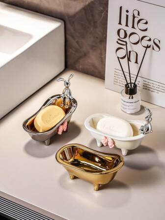 Innovative Bathtub Shaped Ceramic Soap Dish With Drainage, High-End Soap Tray For Home Bathroom, No-Drill Requiredbathroom Decor Fall Decor Back To School