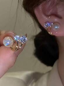 2對優雅時尚鑽石仿珍珠蝴蝶結耳環（女士用）