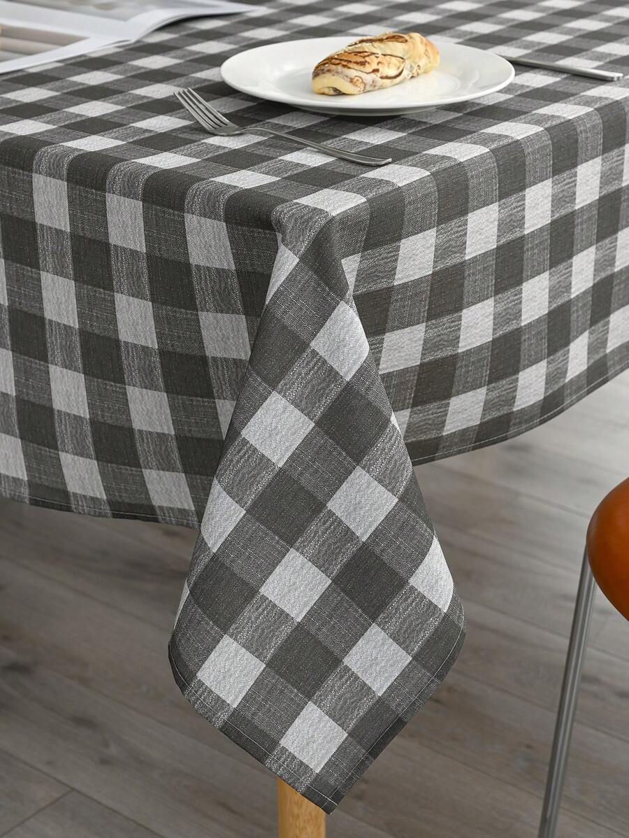 1 khăn trải bàn hình chữ nhật vải gingham, khăn trải bàn in kỹ thuật số họa tiết kẻ caro trâu có thể giặt được cho các buổi dã ngoại ngoài trời, phòng khách, nhà bếp và bữa tối ngày lễ, khăn trải bàn hình chữ nhật màu be - Xám - Xem 1