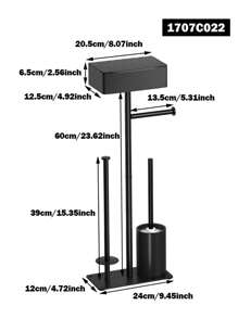 1pc Vertical Toilet Paper Holder With Toilet Brush, Freestanding Toilet Paper Roll Dispenser, Bathroom Storage Rack, Large Capacity Black Tissue Holder Bathroom Accessories Bathroom Tools - Black - View 13
