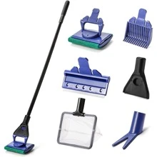 Aquarium 5-In-1 Multi-Functional Cleaning Kit: Scraper, Fishing Net, Sponge Brush, Plant Fork, Gravel Rake - Black - View 13