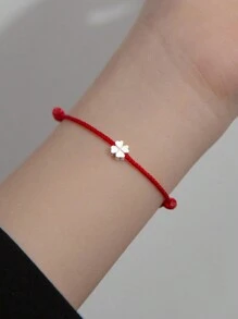 HuooNew 1 pièce Bracelet tressé en corde rouge avec charm trèfle simple en argent sterling 925, ajustable, convient pour un port quotidien