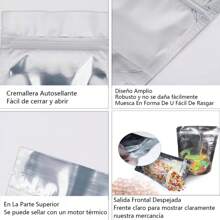 100 Piezas Bolsas Stand Up Pouch Transparente Cierre, Bolsas para envasado de alimentos, bolsas para conservación de alimentos frescos,Reutilizable, Resellables, absolutamente de alta calidad,Aluminio por Ambos Lados, Bolsas para envolver alimentos para Dulces, Accesorios, Aperitivos, Joyería, Cosméticos y Más, 14 x 20cm - 100 piezas(20 cm x 12 cm x 4 cm) - Ver 7