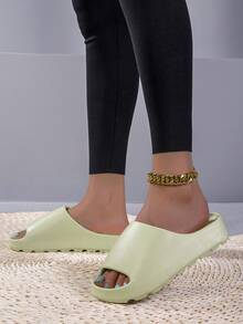 Solid Color Green EVA Pillow Slides, Lightweight Soft Sole Home Shower Slides, Non-Slip Beach Slides - Green - View 5