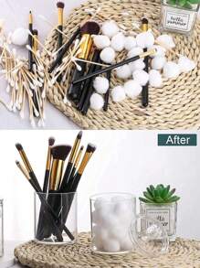 4 件装清洁棉签架分配器塑料药瓶套装方形浴室收纳盒牙线棒容器浴室罐梳妆台化妆品收纳盒带盖适用于圆形垫子储存 - 彩色 - 查看 9