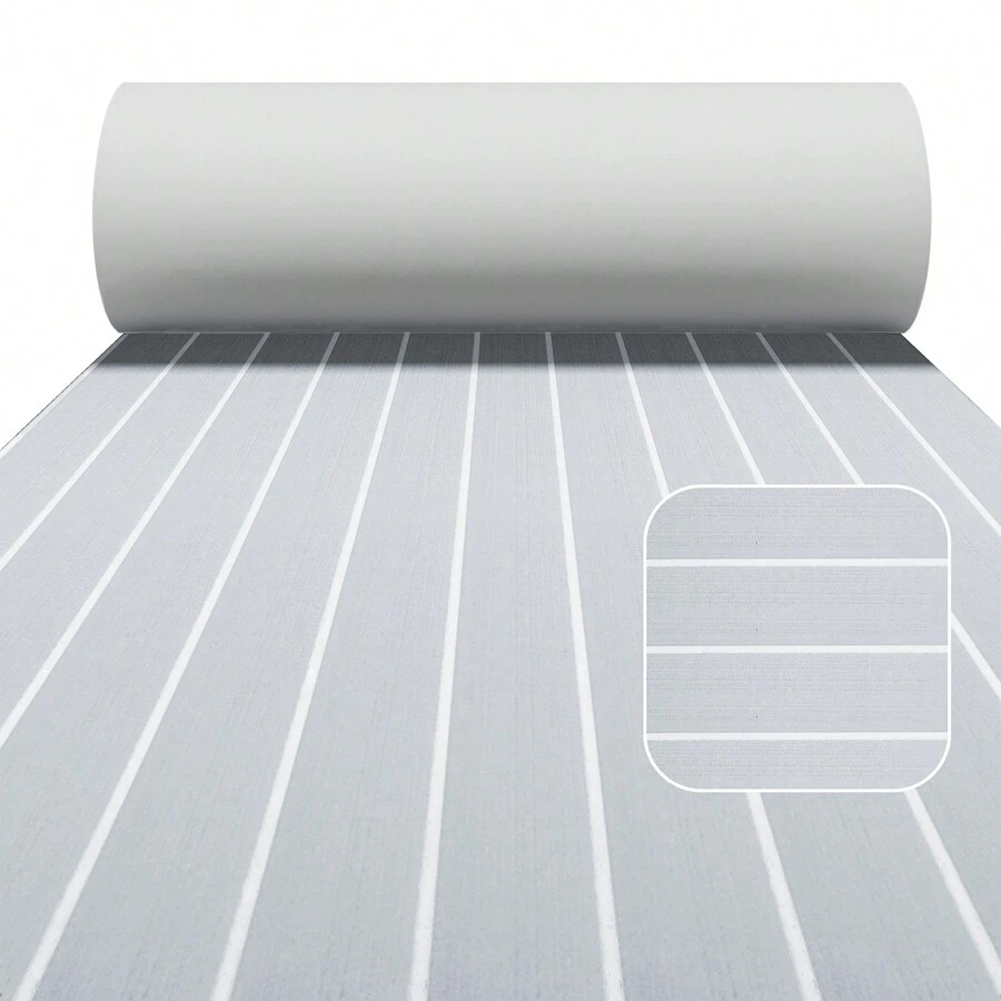 1入組船用EVA海洋墊，游艇甲板14.96" x 94.48"(38cm x 240cm)，自粘式地板，防水且防滑，適用於戶外游艇、皮艇、噴氣式滑雪板、露營車滑板、跳板，游泳池，花園等 - 38x240CM - 淺灰色加白色接縫 - 查看 1