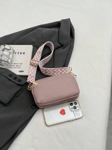 迷你简约纯色斜挎包，时尚 PU 单肩包，女士休闲手提包和手机钱包 - 粉色 - 查看 4