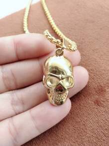 Nuevo collar de cráneo de Halloween creativo para hombres, collar de cabeza de cráneo de aleación de metal - Multicolor - Ver 4