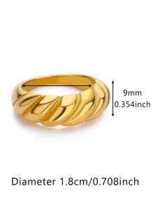 1 Chiếc Nhẫn Bánh Sừng Bò Hình Mái Vòm Phong Cách Tối Giản Sang Trọng Cho Nữ Bánh Sừng Bò Vàng Xoắn Chunky Nhẫn Đeo Tay Thép Không gỉ Mạ Vàng 18K Phụ Kiện Trang Sức Thời Trang Quyến Rũ Kích Thước 6 Đến Kích Thước 8 - Vàng - Xem 12