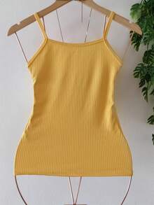 Women's Thin Strap Ribbed Tank Top With Padded Cup - Amarillo - Ver 2