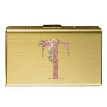 1 pieza Estuche de tarjeta delgado con diseño de iniciales de letra de A a Z en color oro rosa, cartera minimalista fina de metal de aluminio, organizador de tarjetas, tarjetero, billetera para hombres y mujeres, protector RFID