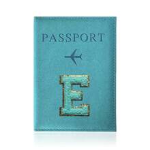 Pu皮繡字母a-z護照套護照盒護照夾卡片夾飛機光時尚旅行配件,適用於男女孩子出行回校必備旅行配件,回校用品,度假護照包,學生旅行必備,郵輪必備。 - 藍色 - 查看 9