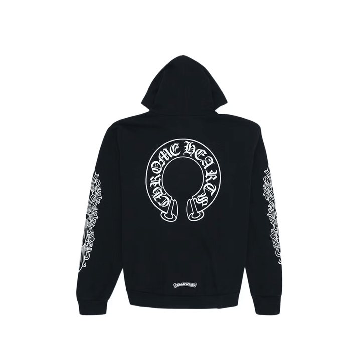 【Chrome Hearts】Horse Shoe Floral Hoodie★フーディ★Black Chrome Hearts Horseshoe Floral Sleeve Zip Hoodie - SRM