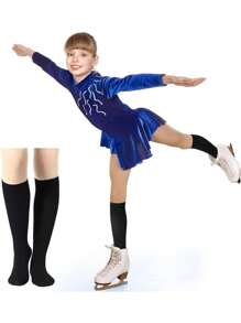 2 Pairs Ice Skating Socks Solid Color Skating Socks Light Opaque Knee Skating Socks For Women Girl