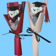 Buquê feito à mão de urso de pelúcia DIY - Arranjo de flores cartonadas exclusivo, adequado para cerimônias de formatura, apreciação de professores, atividades escolares, presentes de festival - Multicolorido - Visão 10