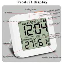 1 pieza Reloj despertador portátil LED multifuncional con temporizador, pantalla única de temperatura y humedad, configuración de alarma dual, tres niveles de timbre y función de repetición de alarma - Multicolor - Ver 8