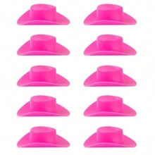 10入組咖啡色/粉紅色小型塑料西部牛仔帽，適用於酒瓶、杯子等裝飾，派對裝飾配件