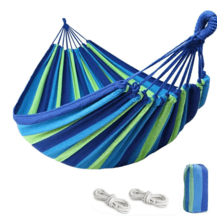 1入便攜式條紋吊床，59 x 102.3英寸，耐用，易於安裝，適用於戶外花園、露台、露營、旅行和放鬆，營地裝備必備 - 紅色 - 查看 1