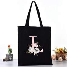 Borsa per la spesa estiva a grande capacità stampata con motivi di lettere, borsa tote casual stampata, zaino alla moda riutilizzabile, borsa multifunzionale, borsa per la spesa in tessuto di tela, borsa tote a stampa di lettere per donne, borsa a tracolla in tela, borsa per la spesa a grande capacità, borsa in tela a motivo semplice e alla moda, borsa per la spesa portatile, borsa a tracolla leggera e multifunzionale