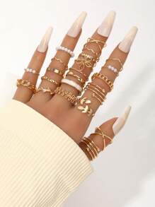 22 Personalized And Exaggerated Gold Twisted Wave Love Pattern Rings For Women's Joint Rings Set Party - Gold - View 16