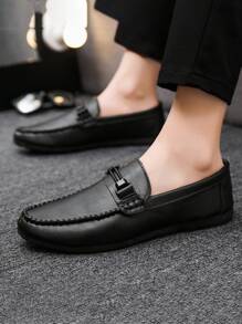 Men's Fashion Business Formal Shoes Soft Bottom Leather Slip-On Loafers (Note: Loafers Run Small, Suggest Ordering One Size Up) - Black - View 2