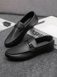 Men's Fashion Business Formal Shoes Soft Bottom Leather Slip-On Loafers (Note: Loafers Run Small, Suggest Ordering One Size Up) - Black - View 5