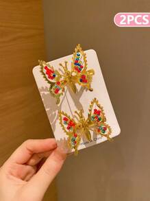 2pcs Colored Bow Knot Hair Clips, Suitable For Daily Use