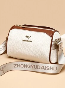 新款時尚萬用單肩包，經典對比色，復古精緻，高端城市手提斜挎包，油蠟皮革女士包，適用於通勤、日常購物和旅行，波士頓包工作 - 白色 - 查看 4