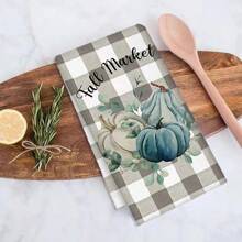 2入組南瓜廚房抹布45 X 70厘米水彩藍灰色格子棉質廚房毛巾、茶巾，感恩節農家廚房、秋季手巾 - 彩色 - 查看 5