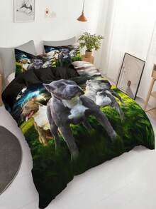 3入組3D卡通可愛狗狗印花被套套裝（1被套+2枕套，不含芯），家居寢室哈巴狗床上用品