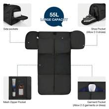 旅行服装袋，便携服装袋，西装收纳袋，3 合 1 挂式手提箱套装旅行袋，带独立鞋隔层，可转换式服装袋，带肩带，挂式手提箱套装旅行袋，运动包，大包，旅行袋，适合运动，适合上学，适合度假，返校包旅行必需品旅行收纳袋海滩夏季度假 - 黑色 - 查看 7