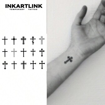  INKARTLINK Revolutionary Technology Tatuering, Semi-permanent tatuering, Koreansk Pop Idol, Y2K, Cross, Tillfällig tatuering, Handtatuering, Liten tatuering, Fake tatuering, Vattentät, Realistisk tatuering, Botanisk tatuering
