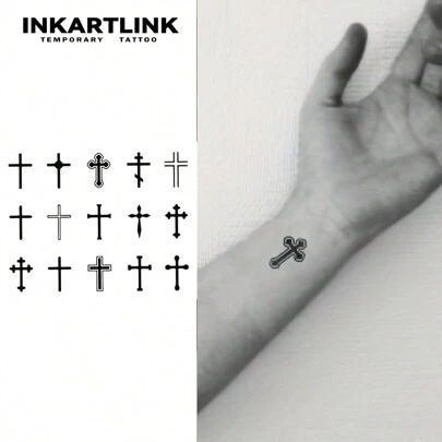  INKARTLINK Revolutionary Technology Tattoo, Semi-Permanent Tattoo, Korean Pop Idol, Y2K, Cross, Temporary Tattoo, Hand Tattoo, Small Tattoo, Fake Tattoo, Waterproof, Realistic Tattoo Look, Botanical Tattoo