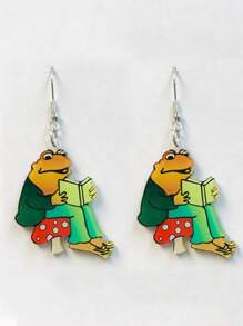 1對蛙王子主題蛙形耳環，田園風格蛙子耳環，禮物，蛙形聊天吊飾，蛙形閱讀耳環，故事書耳環