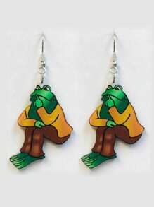 1對蛙王子主題蛙形耳環，田園風格蛙子耳環，禮物，蛙形聊天吊飾，蛙形閱讀耳環，故事書耳環