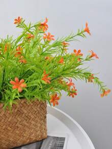 4入組13.78英寸人造小花魁花束，戶外防紫外線塑料灌木綠植物，家居室內外掛花盆庭院農舍裝飾 - 紅色魚腥草把束 - 查看 4