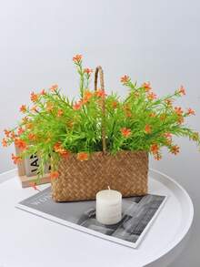 4入組13.78英寸人造小花魁花束，戶外防紫外線塑料灌木綠植物，家居室內外掛花盆庭院農舍裝飾 - 紅色魚腥草把束 - 查看 6