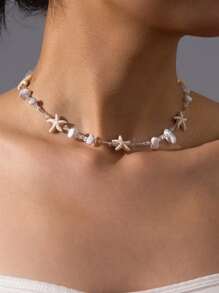 1入時尚簡約透明米珠仿綠松石女項鍊，適合日常穿著 - 彩色 - 查看 8