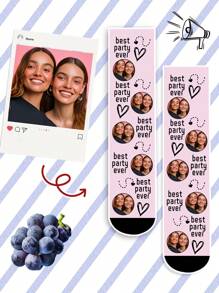 Face Socks 1pair Personalized Face Women's Funny Mid-Calf Socks With Customized Text & Photo, Great As Fun Couple Socks For Valentine's Day, Birthday And Other Occasions,Colorful,Cute,Adorable,Contracted,Funny,Custom,Unique,Customized,Personalized, Fall - Multicolor - View 3