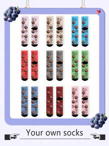 Face Socks 1pair Personalized Face Women's Funny Mid-Calf Socks With Customized Text & Photo, Great As Fun Couple Socks For Valentine's Day, Birthday And Other Occasions,Colorful,Cute,Adorable,Contracted,Funny,Custom,Unique,Customized,Personalized, Fall - Multicolor - View 2
