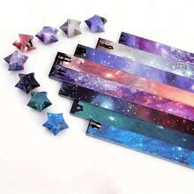540 piezas de tiras de papel de origami con gradiente de cielo estrellado luminoso, papel terminado con patrón de estrellas brillantes & papel plegable de estrellas con dibujos animados - Estilo degradado de cielo estrellado - Ver 3