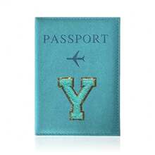Pu皮繡字母a-z護照套護照盒護照夾卡片夾飛機光時尚旅行配件,適用於男女孩子出行回校必備旅行配件,回校用品,度假護照包,學生旅行必備,郵輪必備。 - 藍色 - 查看 13