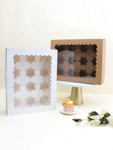2 piezas/4 piezas Cajas de papel para cupcakes con ventana transparente para mostrar, con capacidad para 12 cupcakes, caja de tamaño grande, ideal para regalos de cumpleaños, bodas, San Valentín, cajas de embalaje para pasteles, fiestas, bolsas de regalo para cocinas - Papel - Ver 4