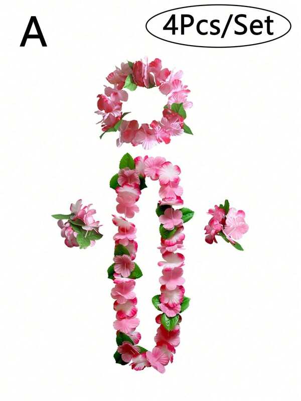 4pcs/Set Hawaiian Flower Garlands Set, Hawaiian Leis Necklace, Hawaii Garland Necklace, Tropical Hawaii Flower Theme Party Favors, Tropical Hibiscus Flowers For Summer Pool Parties And Hawaii Theme Parties, For DIY Decoration Fancy Dress & Party Easter Gift, Holiday Wedding Beach Birthday Decorations, Hawaiian Leis Party Supplies,Christmas