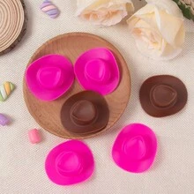 10入組咖啡色/粉紅色小型塑料西部牛仔帽，適用於酒瓶、杯子等裝飾，派對裝飾配件